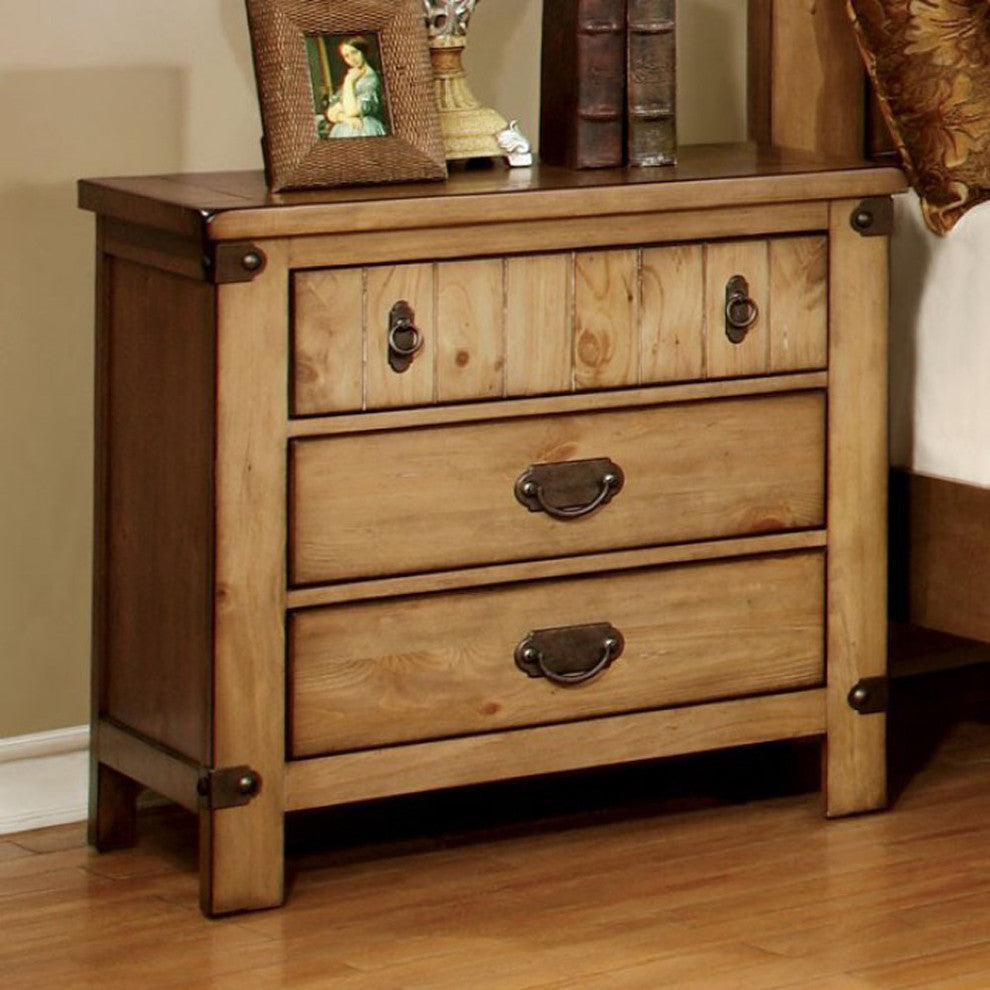 Benzara BM123268 Pioneer Cottage Nightstand In Weathered Elm Finish