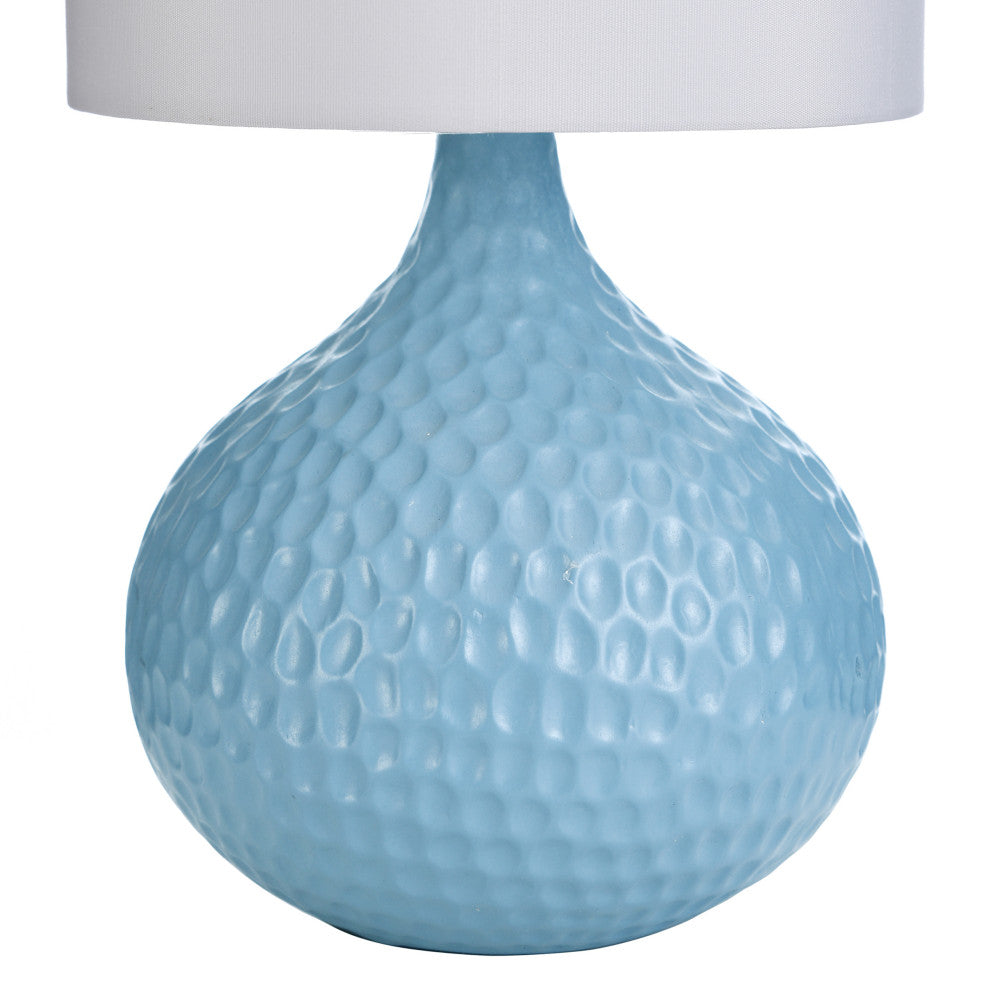 Ceramic Pebbled Table Lamp, Blue Finish, White Hardback Fabric Shade