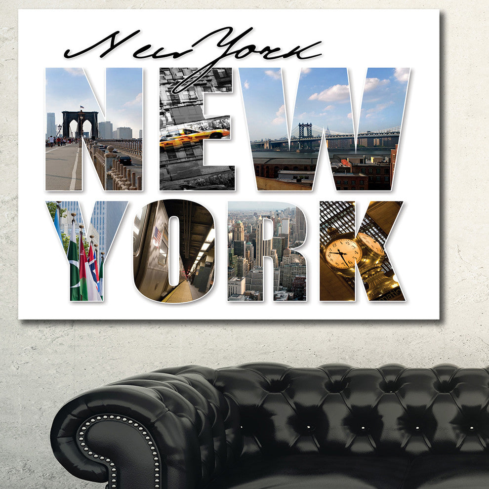 New York City Graphic Montage, Cityscape Canvas Art Print, 40"x30"