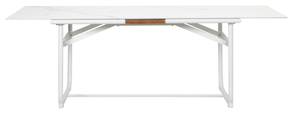 Benzara BM287767 Dining Table Ceramic Surface Crisp White Aluminum Frame