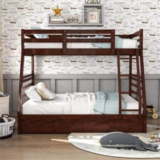 Furniture of America Tomi Wood Twin over Full Storage Bunk Bed in Dark Walnut