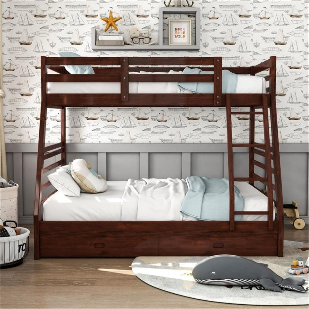 Furniture of America Tomi Wood Twin over Full Storage Bunk Bed in Dark Walnut