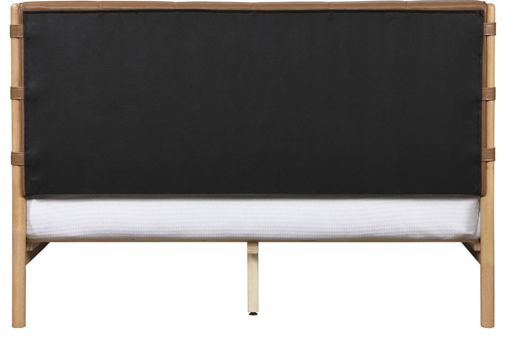 Asher Upholstered Bed, Cognac, Queen, Vegan Leather