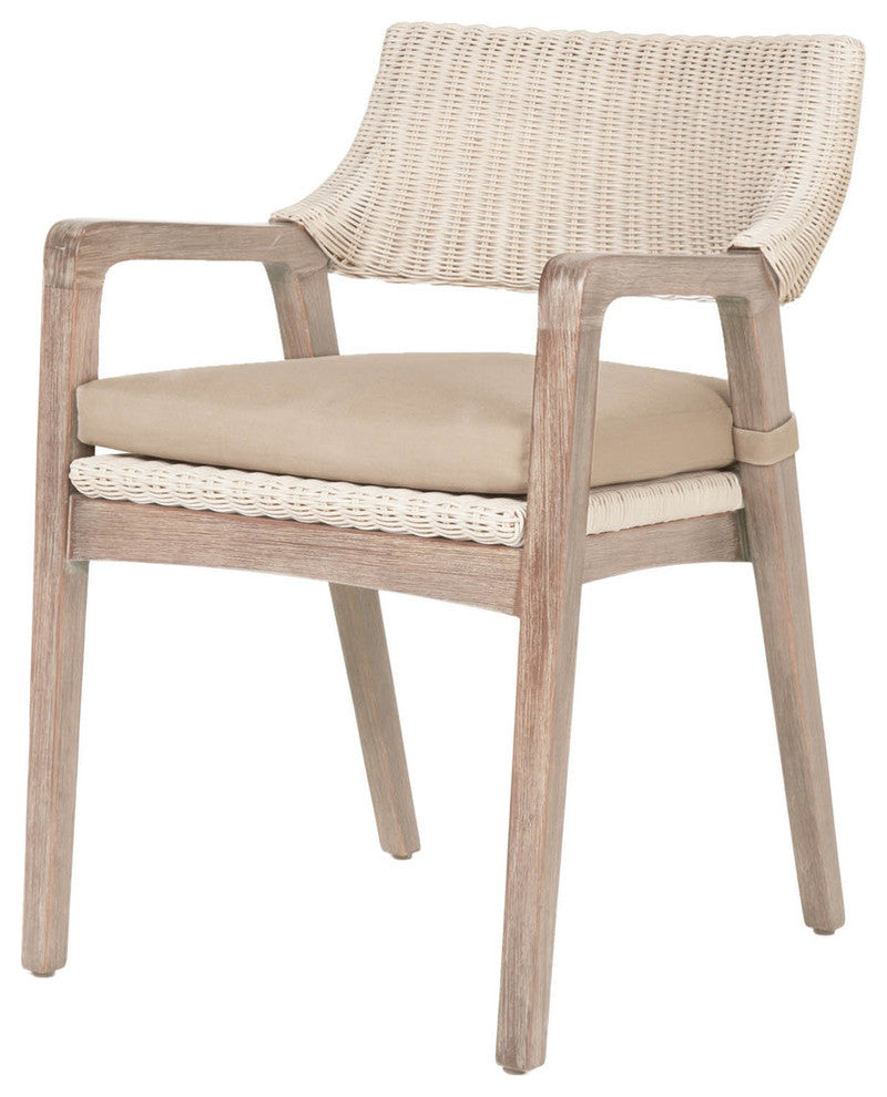 Wicker Arm Chair, White Wash Cream