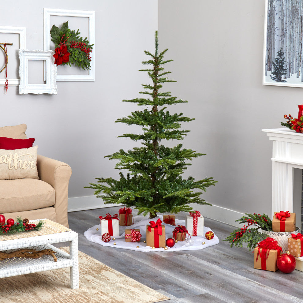 6' Layered Washington Spruce Faux Xmas Tree W/ Clear Lights & Bendable Branches