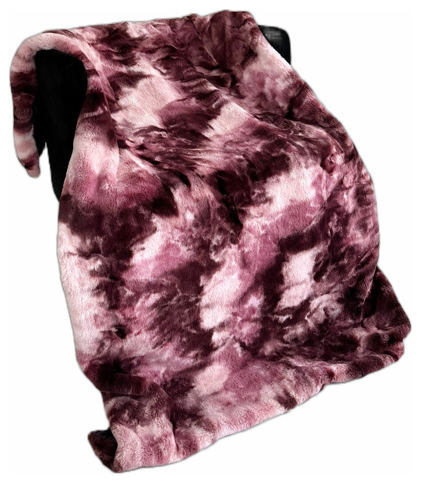 Plutus Rose Fureal Faux Fur Luxury Throw Blanket, 96"L x 110"W Queen