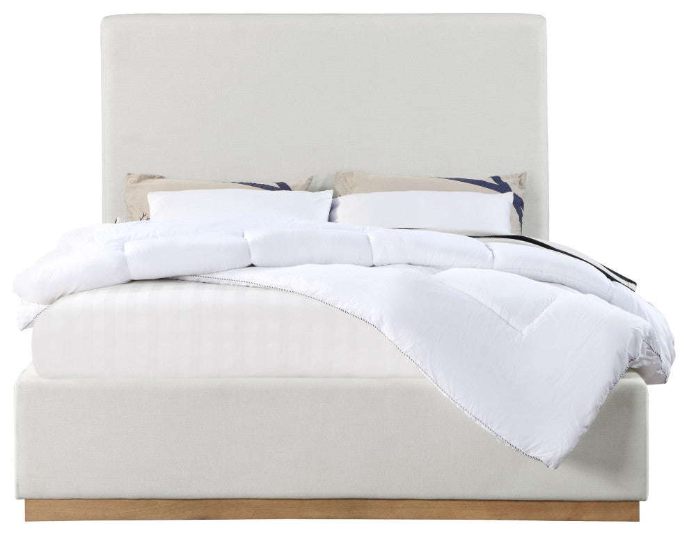 Alfie Linen Textured Fabric Upholstered Bed, Cream, Queen