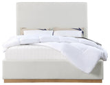 Alfie Linen Textured Fabric Upholstered Bed, Cream, Queen