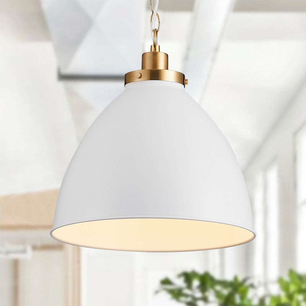 Modern Brushed Bronze Single Dome Pendant Lamp with White Metal Shade
