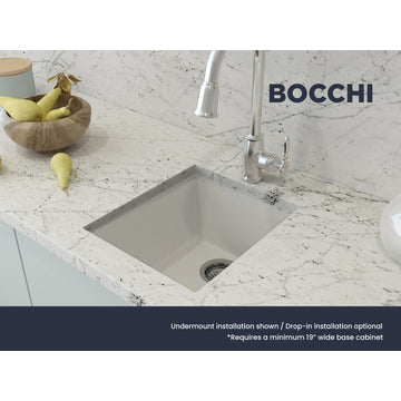 BOCCHI 1608-507-0126 Granite 16" Single Bowl Bar Sink w/ Strainer in Milk White