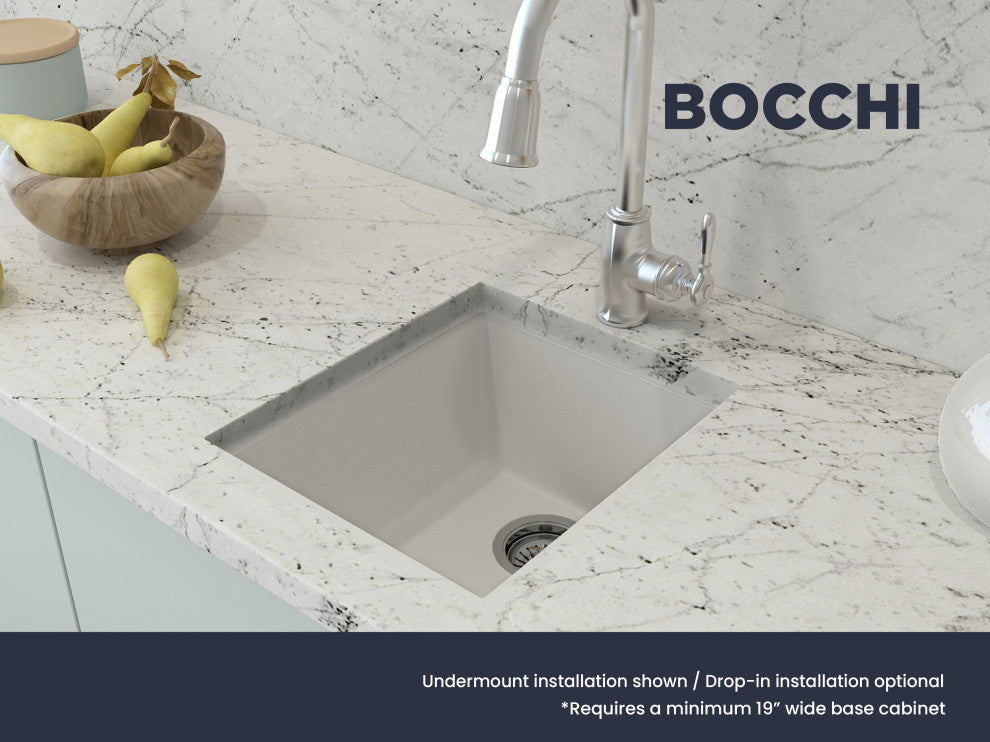 BOCCHI 1608-507-0126 Granite 16" Single Bowl Bar Sink w/ Strainer in Milk White