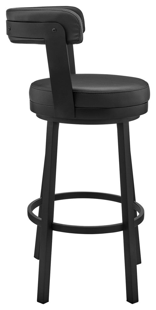 Bryant 30" Bar Height Swivel Bar Stool, Black Finish and Black Faux Leather
