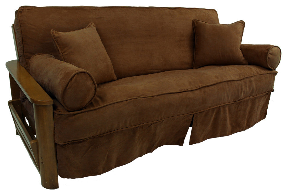Solid Microsuede Full Futon Slipcover Set, Chocolate