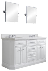 60" Palace Quartz Carrara Pure White Vanity With Hardware, Mirror