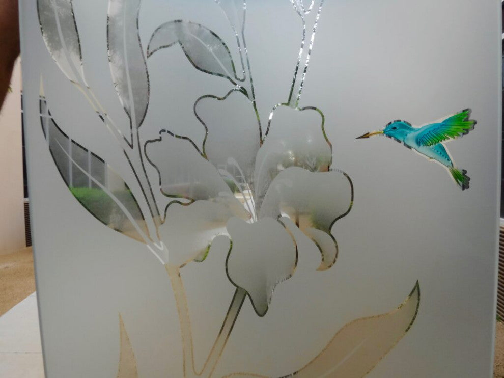 Interior Prehung Door or Interior Slab Door - Hibiscus Hummingbirds - Primed...