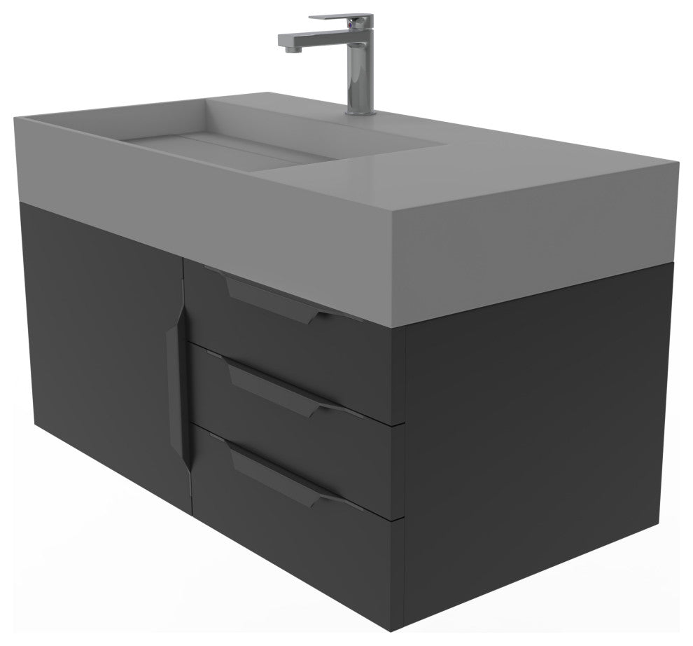 CastelloUSA Amazon 36" Wall Mount Vanity Set, Black, Gray Top, Black Handles