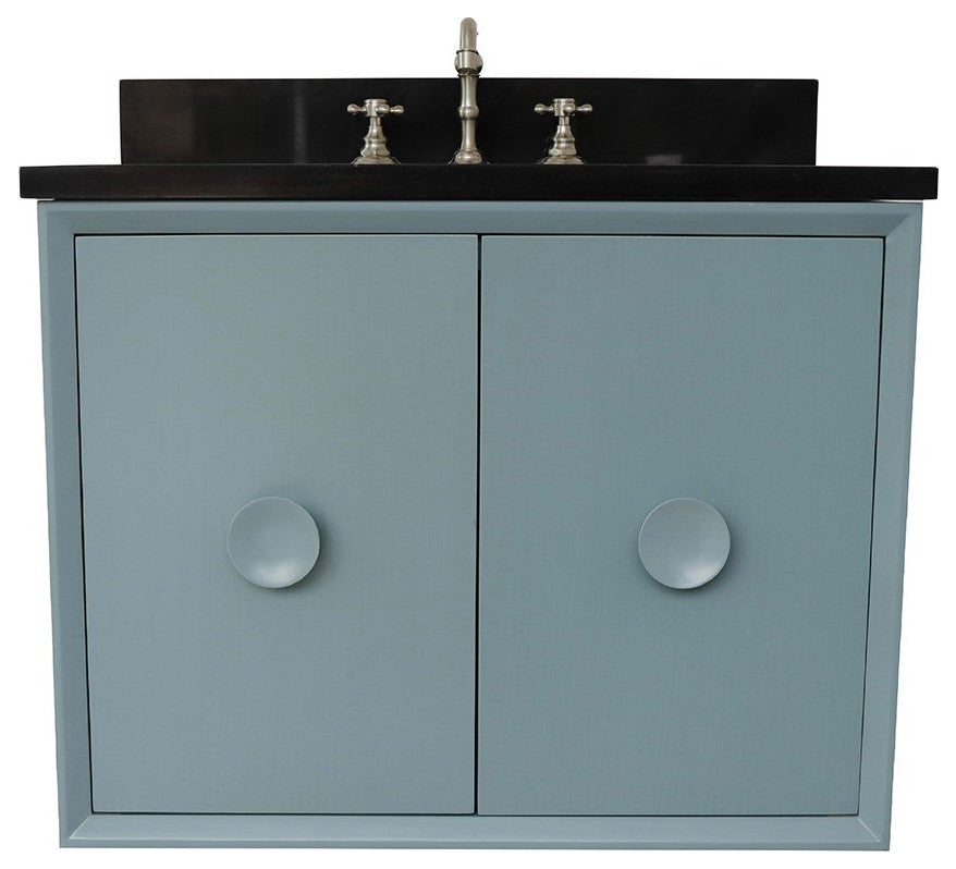 31" Single Wall Mount Vanity, Aqua Blue Finish With Black Galaxy Top