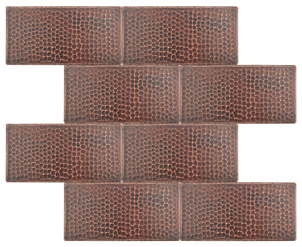 Hammered Copper Tile, 4"x8", Set of 8