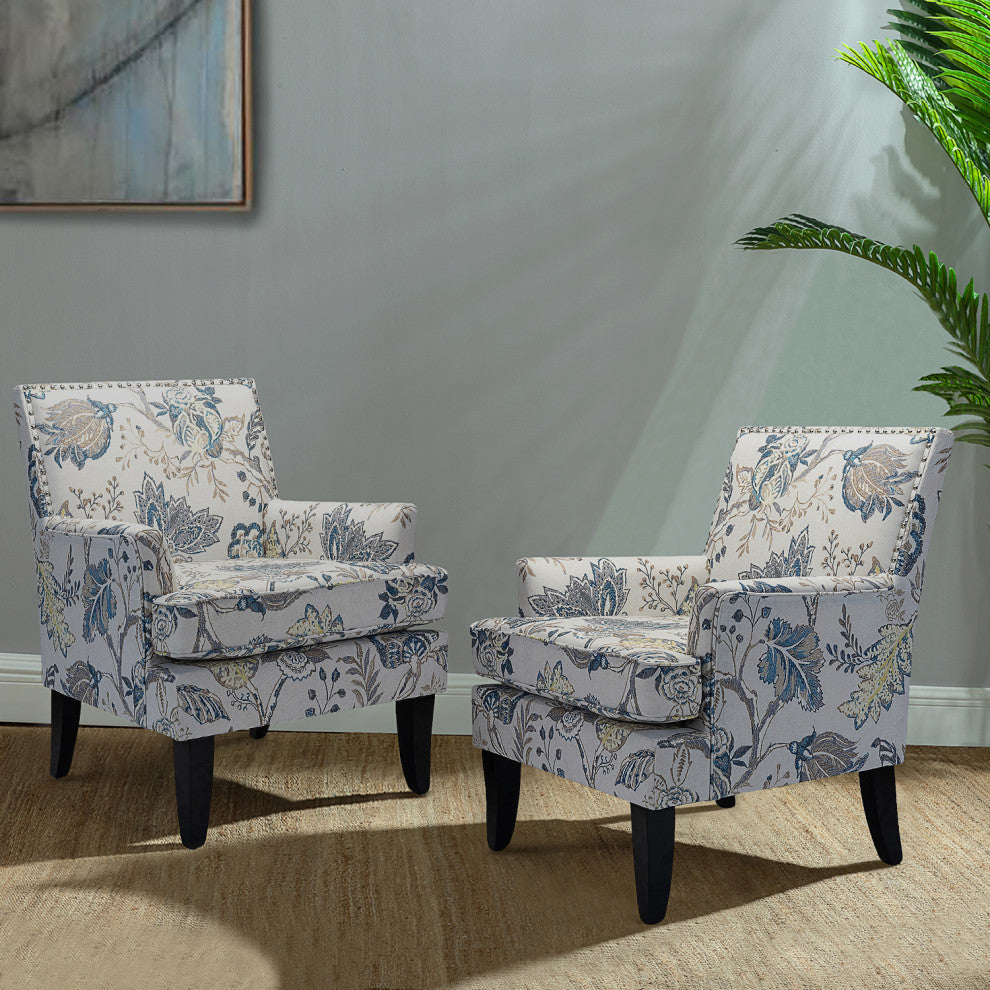 Wooden Upholstery Armchair, Set of 2, Blue