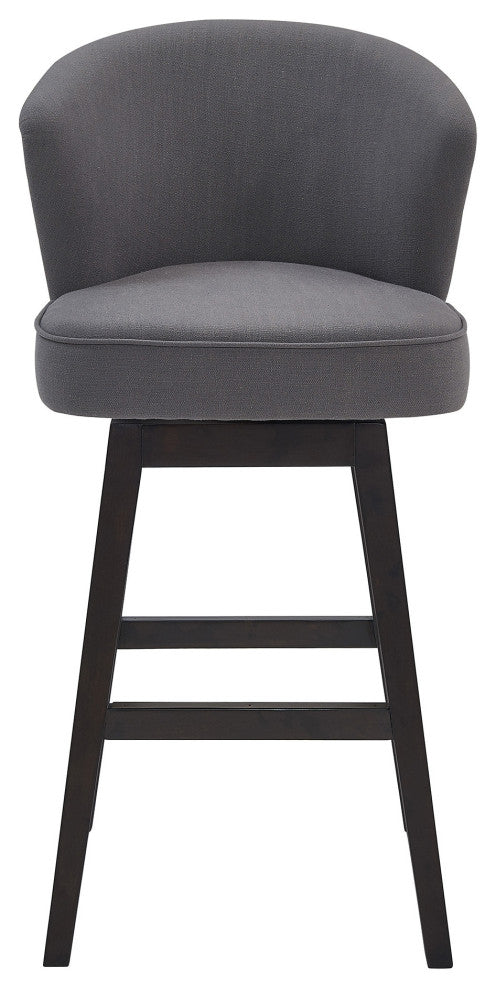 30" Grey Espresso Wood Fabric Swivel Bar Stool