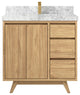 Madison Teak 36 Center Sink Bath Vanity in Light Natural 2" Carrara Marble
