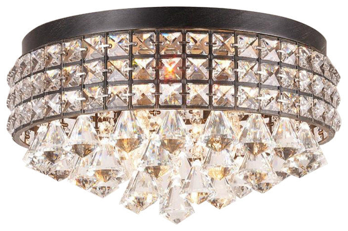 Iron Shade Crystal Flush Mount Chandelier - Black Finish