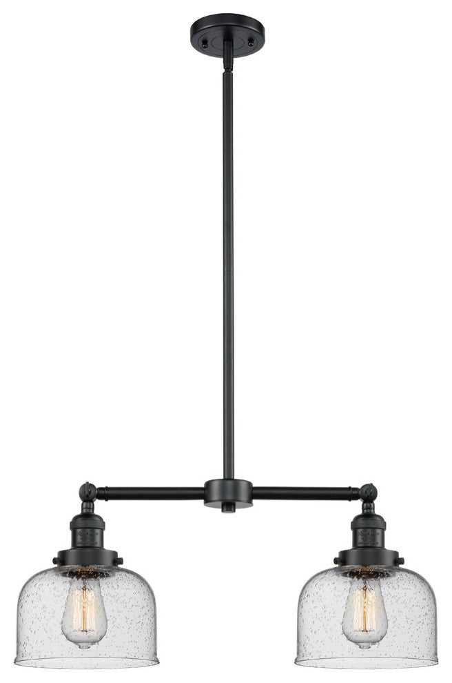 Large Bell 2-Light Chandelier, Oil Rubbed Bronze, Glass: Seedy
