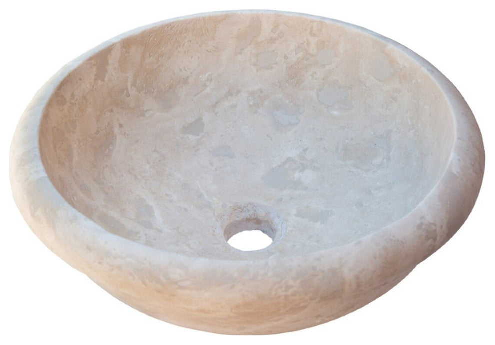 Beige Travertine Natural Stone Drop-in Sink Honed and Filled (D)16" (H)6"