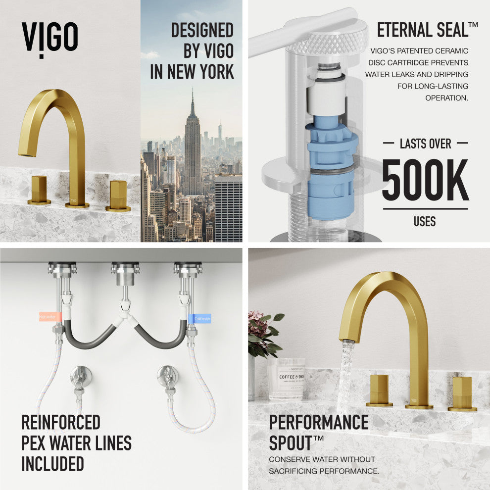 VIGO Hart 9" H 2-Handle Widespread Bathroom Faucet, Matte Brushed Gold