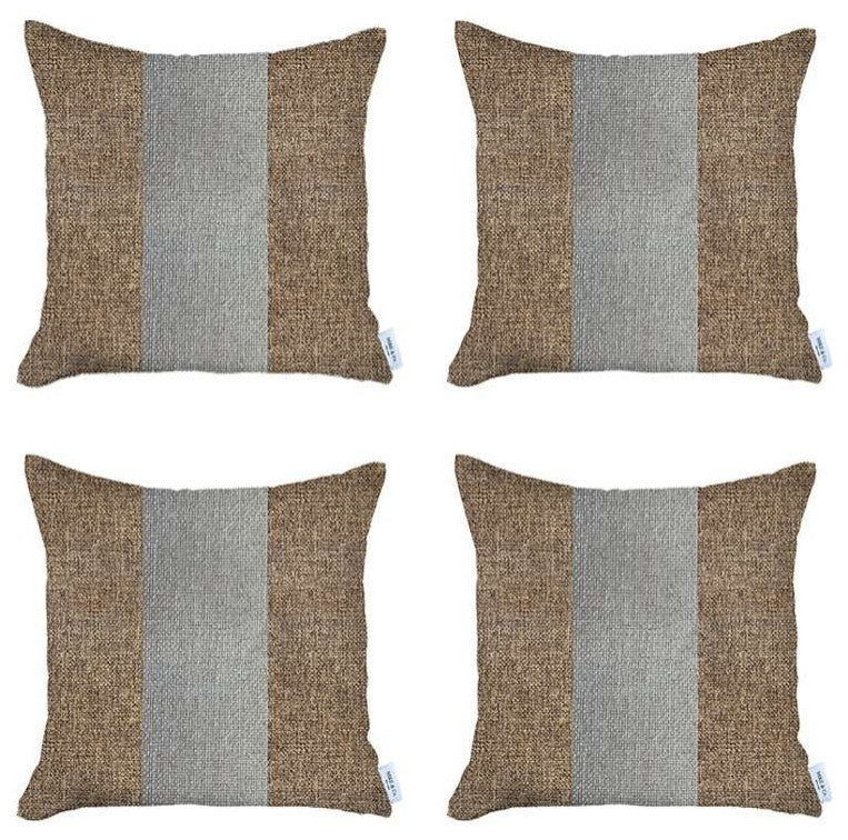 Set of 4 Brown And White Center Pillow Covers