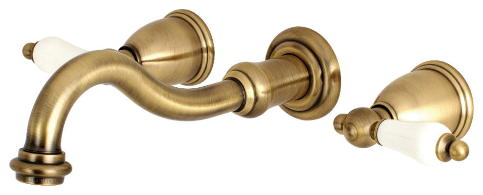 Kingston Brass 2-Handle Wall Mount Bathroom Faucet, Antique Brass