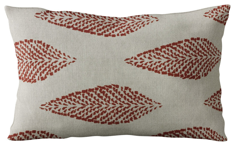 Plutus Red Large Leafs Floral Luxury Throw Pillow, 20"x20"