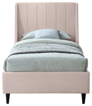Eva Velvet Upholstered Bed, Pink, Twin