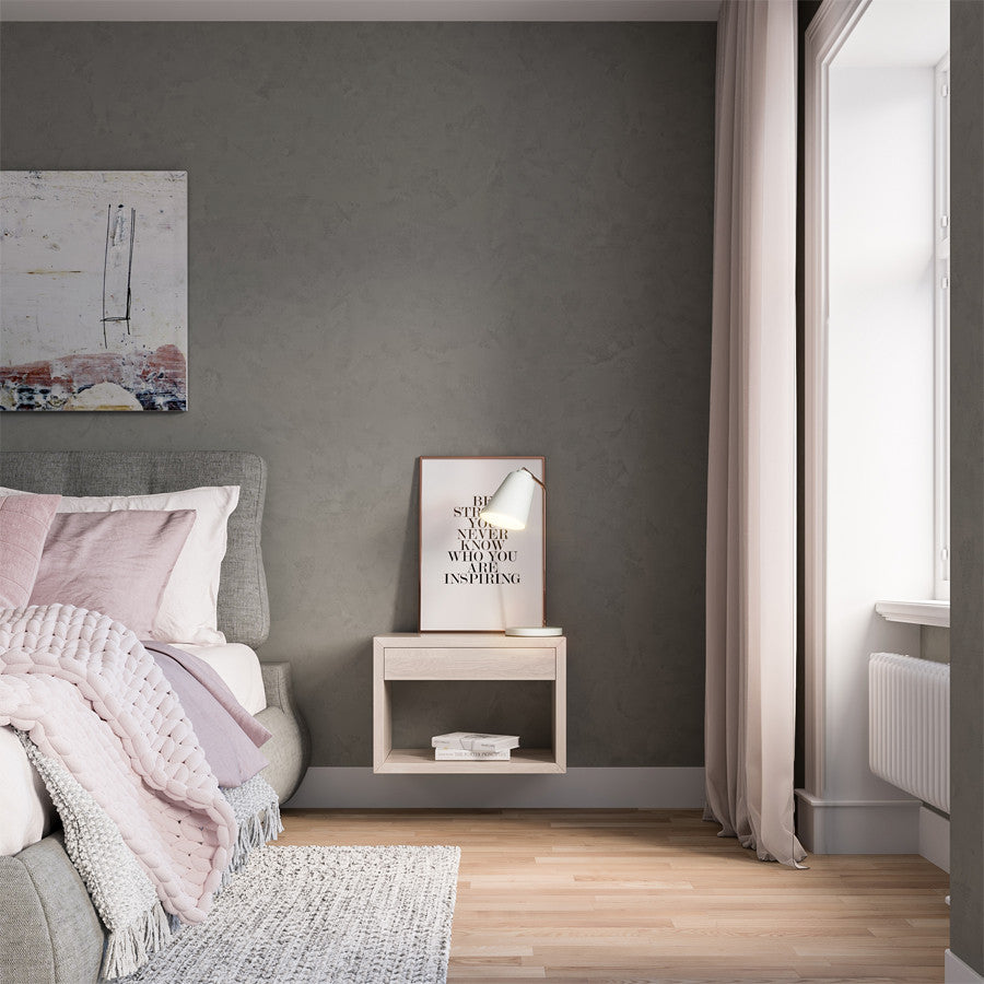 Floating Nightstand Cubic Hugo with Drawer wide, White Birch