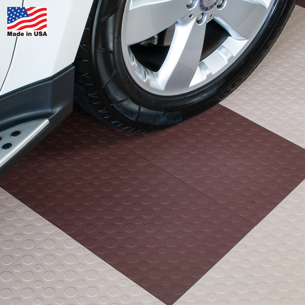 12"x12" Interlocking Garage Flooring Tiles, Coin Top, Set of 30, Brown