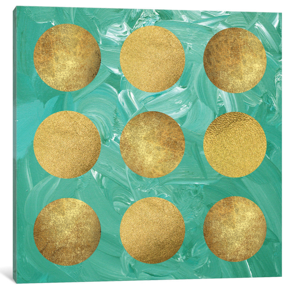 "Gold Dots on Green Artprint" by Cat Coquillette, 37x37x1.5