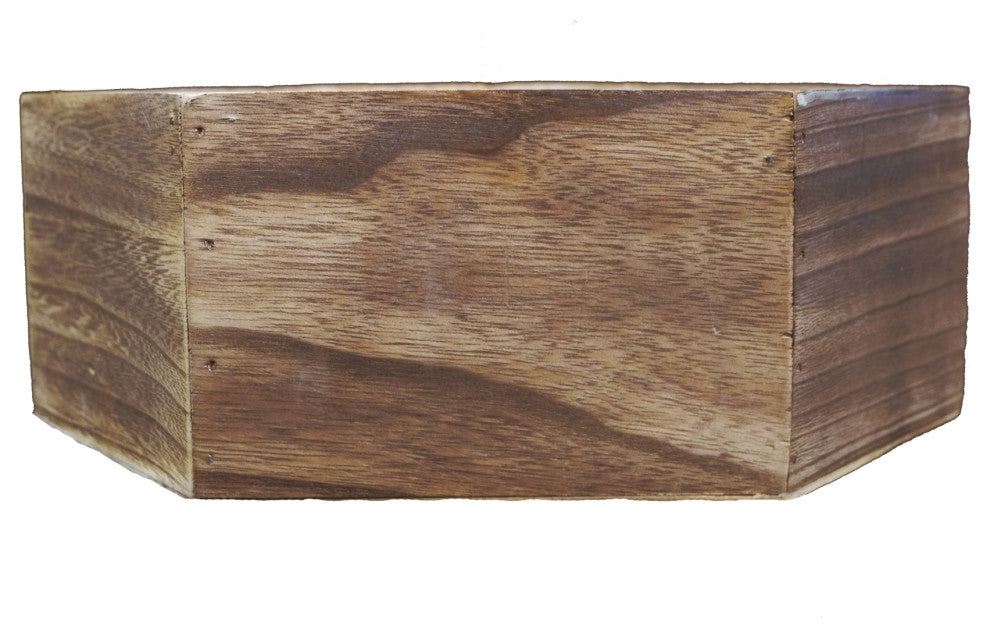 11.8" Brown Wash Hexagon Wood Crate, Set of 3