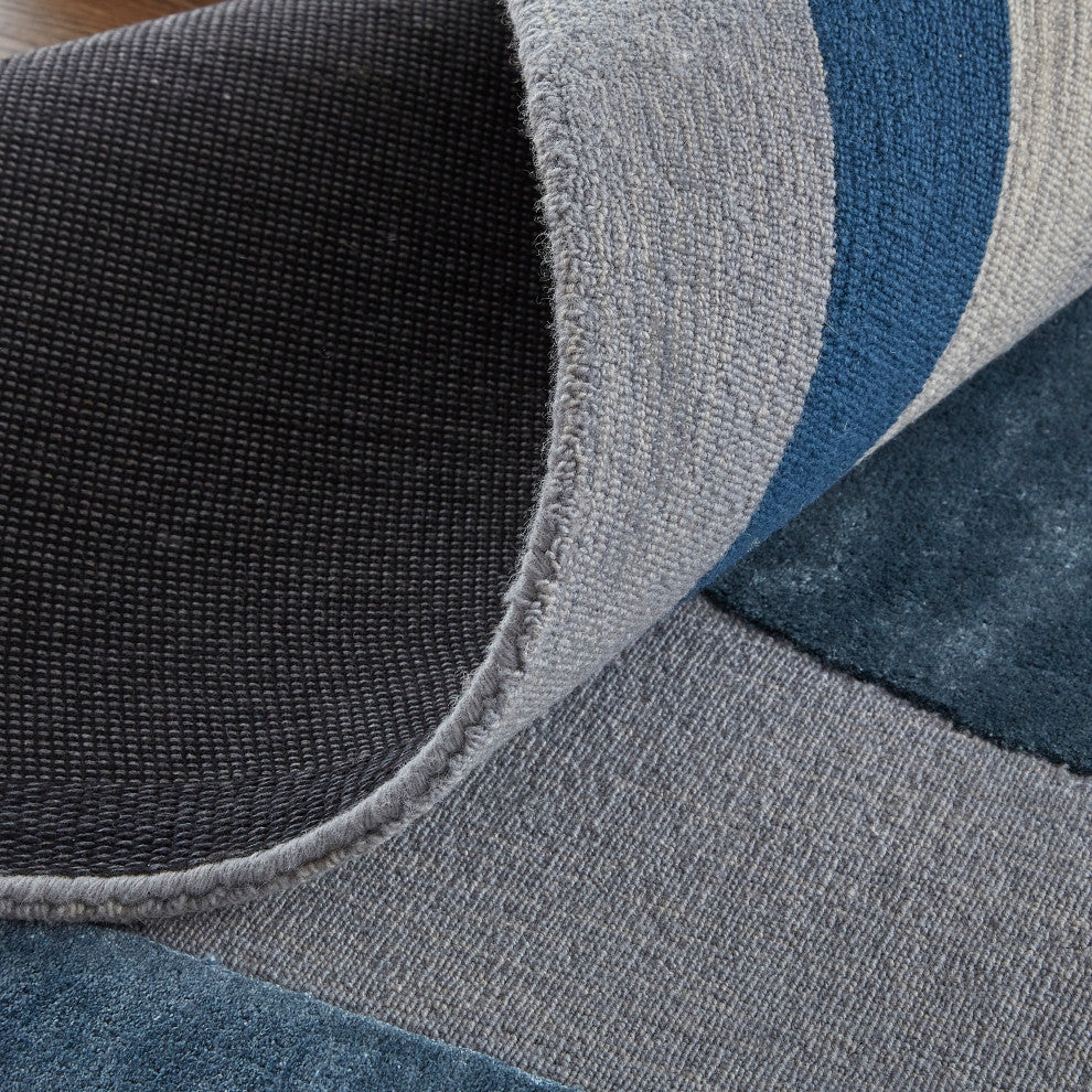 Weave & Wander Cutlor Art Deco Wool Rug, Aegean Blue/Gray/Ivory, 9ft x 12ft Rug