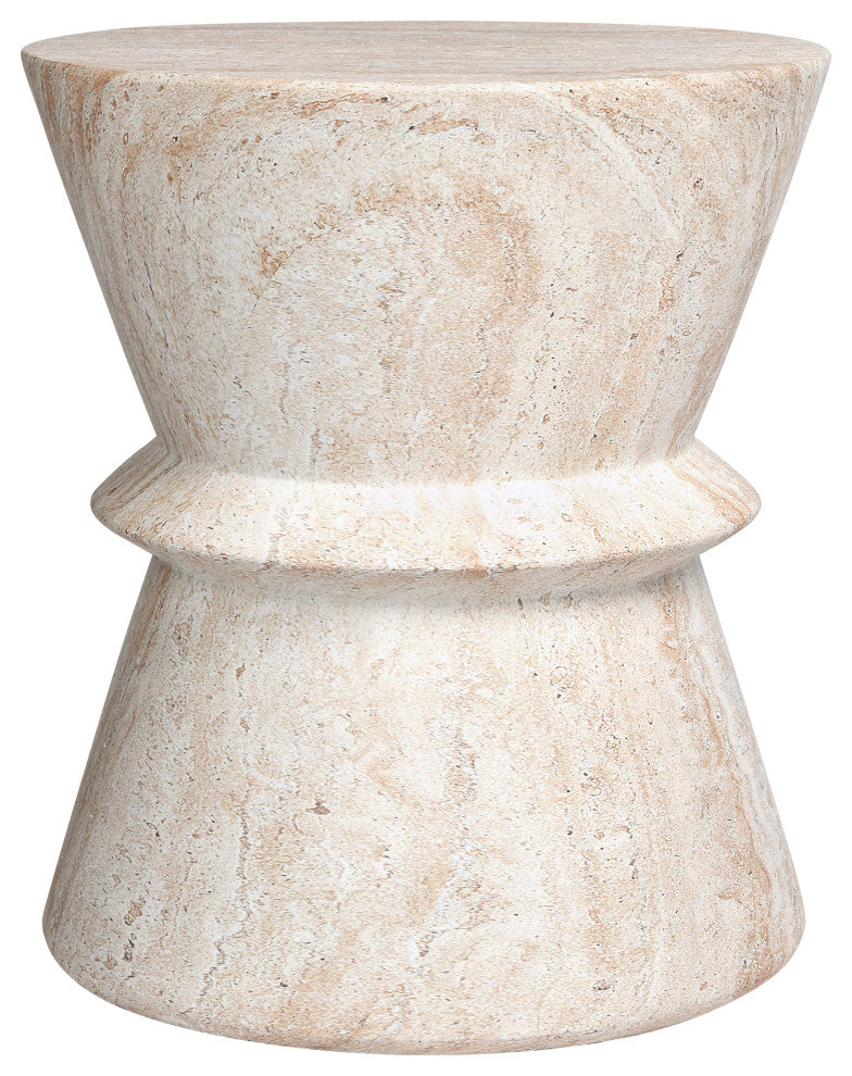Hourglass Travertine Stone Finish Italian Design MgO Side Accent Table