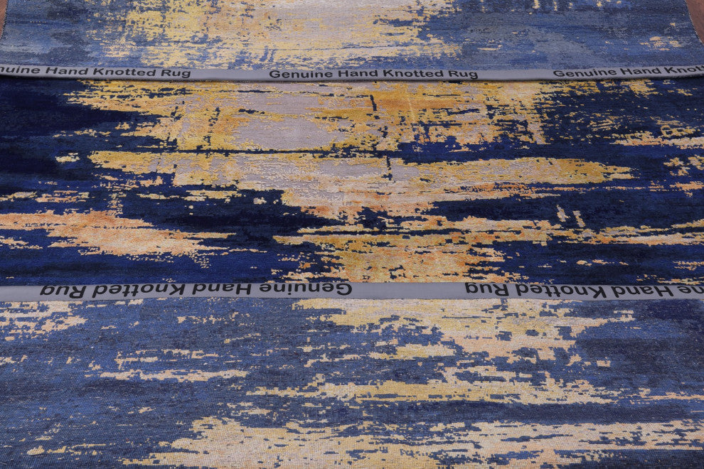 8' 1" X 10' 2" Wool and Silk Abstract Handmade Rug Q8703