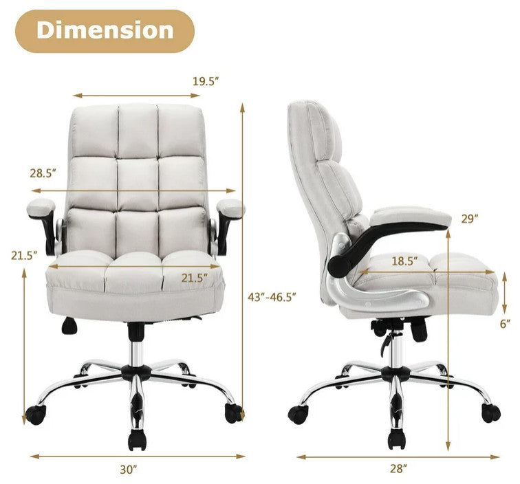 Modern Office Chair, Extra Padded Square Tufted Seat With Flip Up Arms, Beige