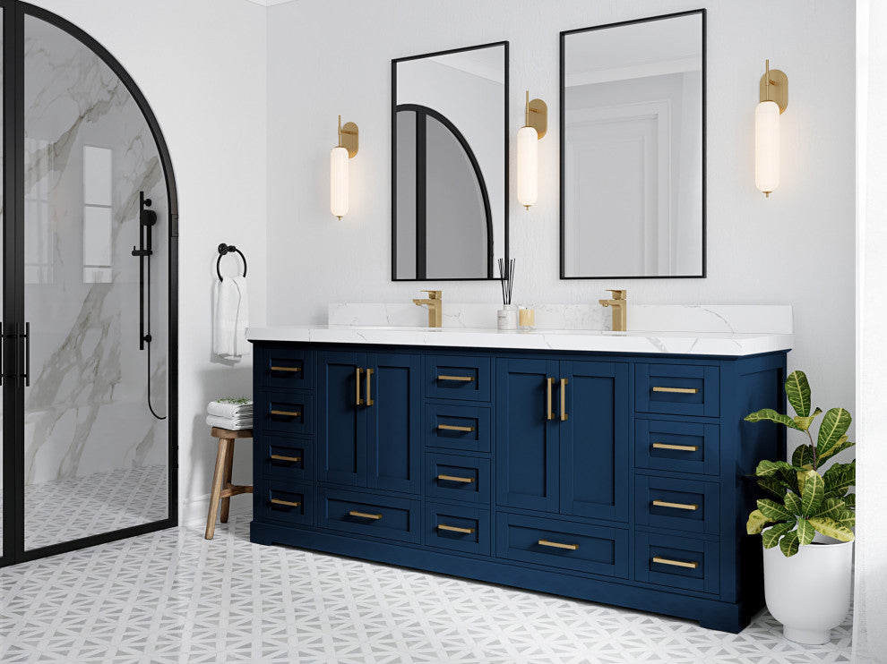 Boston 84 Double Sink Bath Vanity in Navy Blue 1.5" White Quartz