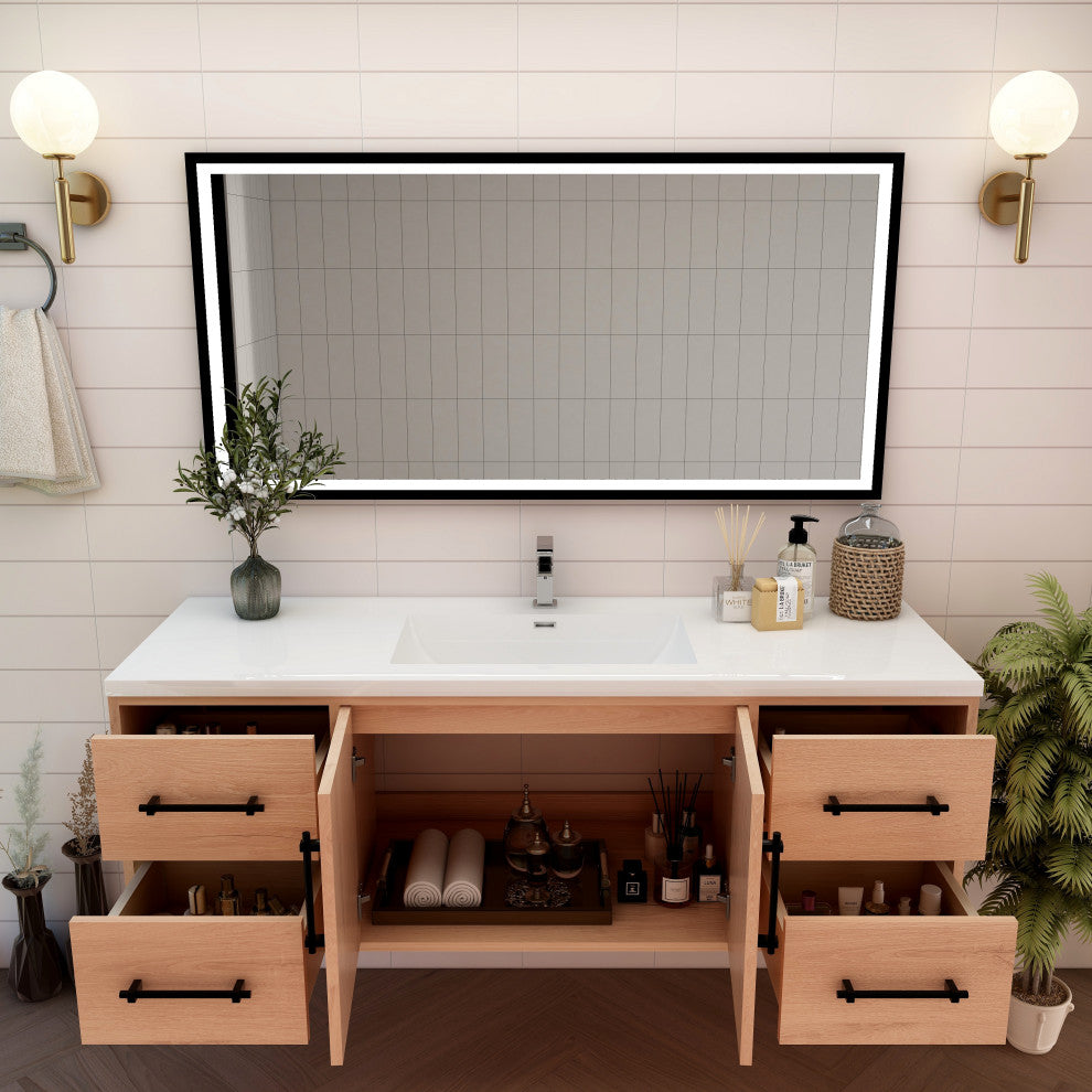 Victoria 60" Solid Wood Bath Vanity, Single Sink, Red Oak