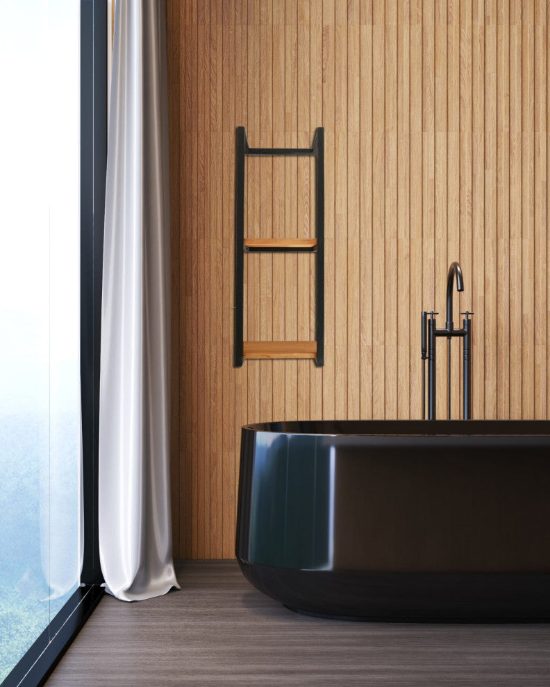 Towel Bathroom Rack, Black Metal, With Shelf 36"