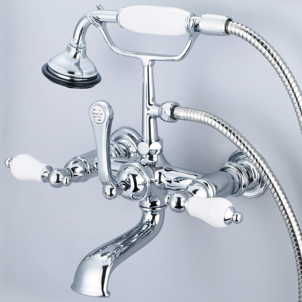 Vintage 7" Spread Wall Mount Tub Faucet & Handheld Shower, Lever handles