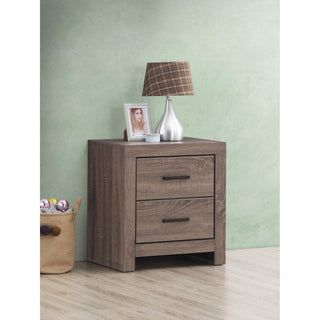 Transitional Nightstand, 2 Storage Drawers With Dark Bronze Pulls, Barrel Oak