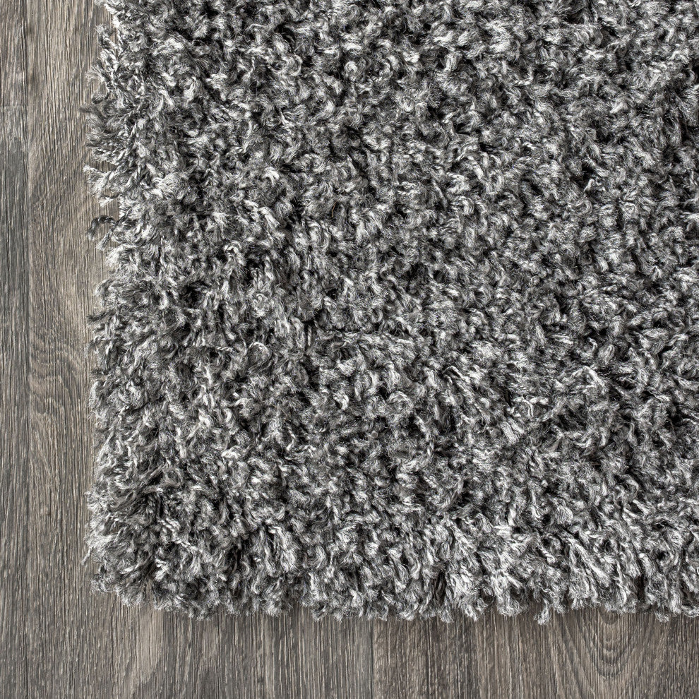 Mercer Shag Plush Area Rug, Charcoal, 2 X 8