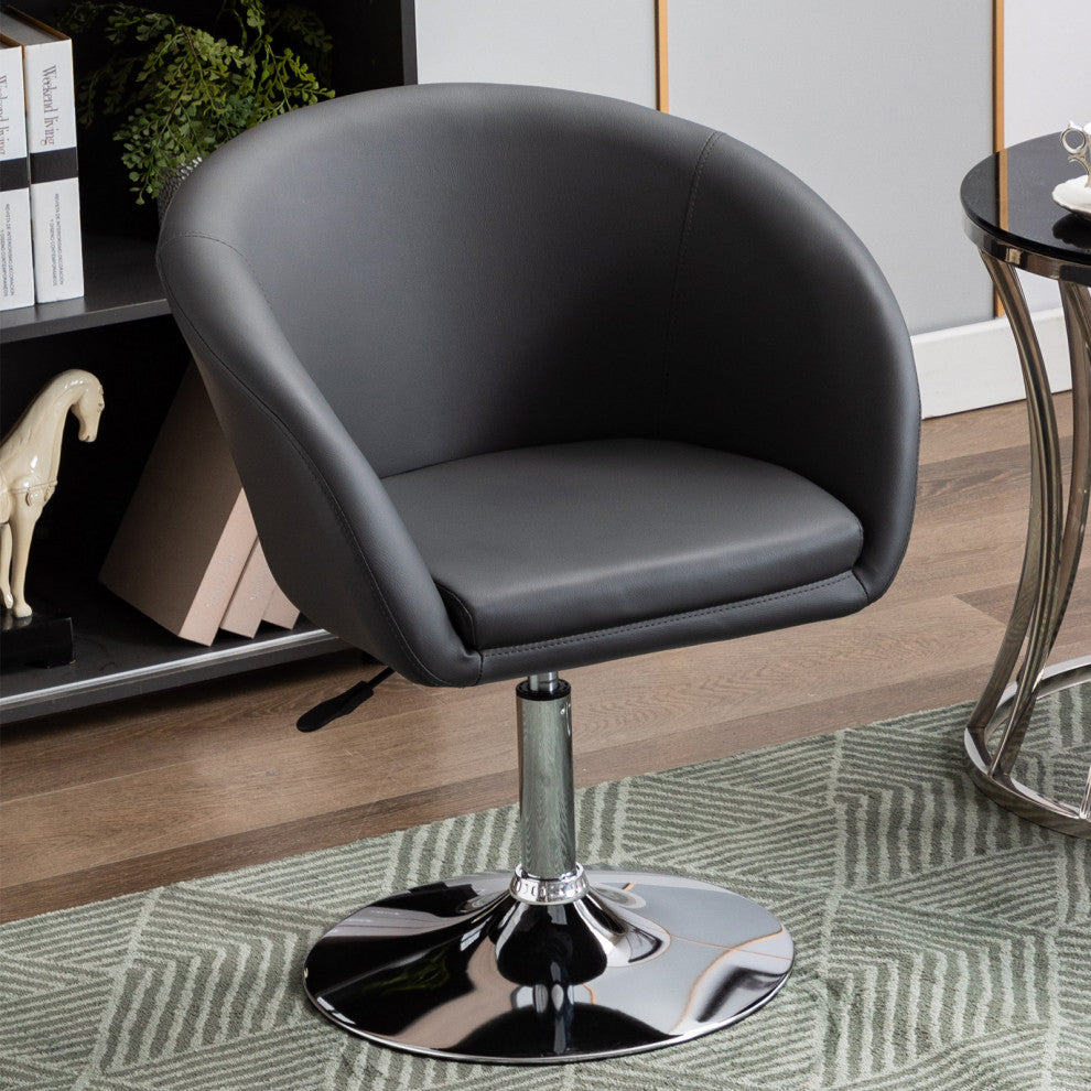Minimalist Swivel Barrel Chair, Grey-Pu