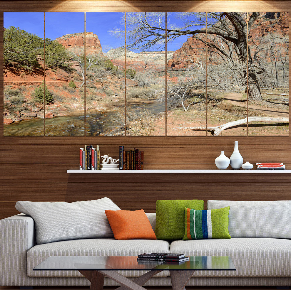 Red Rock Mountain in Zion Park, Landscape Canvas Art Print, 83"x32", 7 Panels