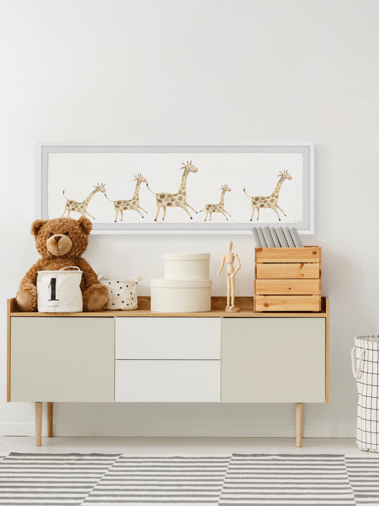 "Giraffe Runs Around" Framed Painting Print, 30x10